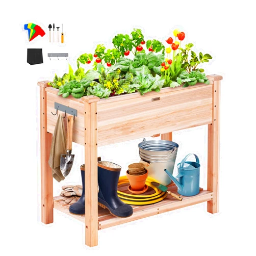 VEVOR Raised Garden Bed 34x18x30in with Sturdy Legs, High End Natural Fir Wood Planter Box Elevated Planting Stand for Backyard/Garden/Patio/Balcony w/Non -Woven Liner & 1 Set of Tool, 165lb Capacity