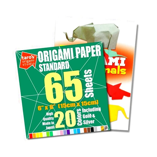 Taro's Origami Studio] Standard 6 inch 65 Sheet and Easy Origami Animal Book Combo
