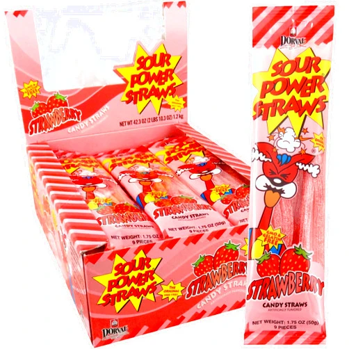 Sour Power Candy Straws, Strawberry Straws (Pack of 24), 1.75 Ounce 24 Count (Pack of 1) (2912615)