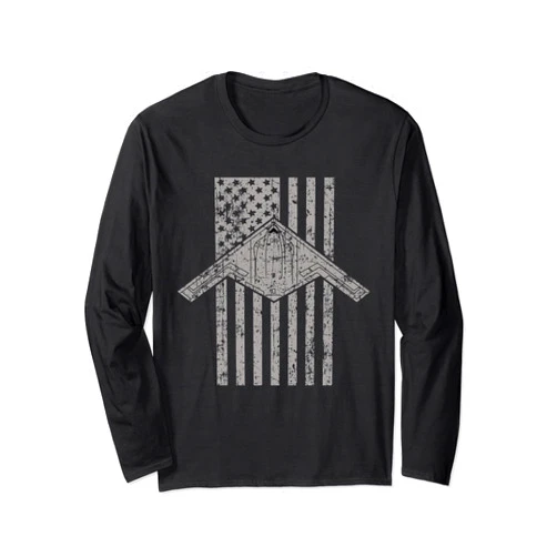B21 Raider Stealth Bomber Patriotic Retro Vintage B-21 Raider Stealth Bomber Patriotic Vintage Flag , Aviation Long Sleeve T-Shirt