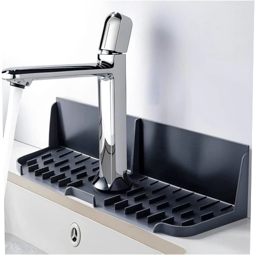 YellowRiver Kitchen open front sink splash guard, faucet silicone pad, 5° sloping drainage pad, kitchen sink water drying pad, drip pad, kitchenon-front sink countertop protector (White)