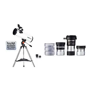 Celestron 21079 Cometron 114AZ Reflector Telescope, White & AstroMaster Telescope Accessory Kit Cometron Telescope Only + Kit