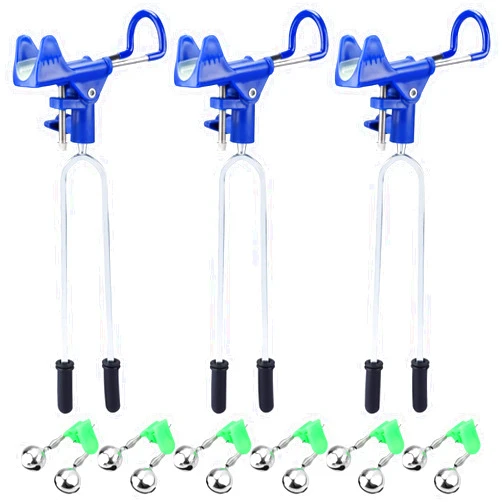 Amarine Made 3 Pack Bank Fishing Rod Holder, Stainless 360 Degree Adjustable Fishing Rod Stand with Fishing Rod Alarm Bells, Upgraded Fishing Pole Stand for Bank Fishing