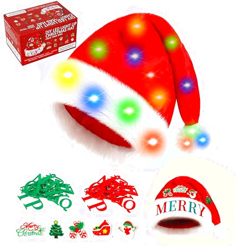 Morakot Santa Hat - christmas gifts, Light Up Santa Hats with DIY Stickers, Festive Holiday Party & New Year Celebration Costume Accessory, Christmas Hat for Fun DIY Xmas Decorations