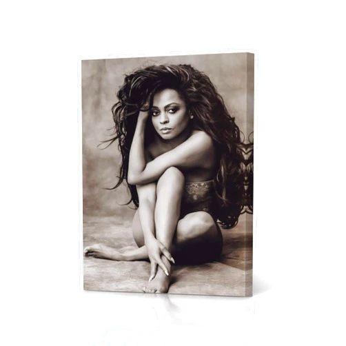 HB Art Design Half Naked Actress Diana Ross Long Hair Black and White Canvas Wall Art Print Beautiful African American Art Icon Artwork Living Room Bedroom Decor Home Decor Made in USA 12x8