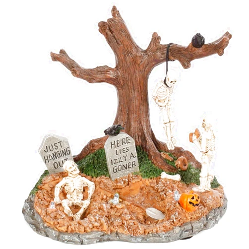 innodept12 Spooky Village Towne Accessories Graveyard, Halloween Burying Skeleton and Hanging up Figurines Collection Table Piece