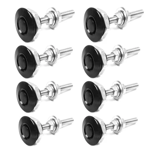 JOYCOURT 8PCS Universal Vehicle Hood Pins, Quick Release Lock Latch Bumper Aluminum Push Button Bonnet, Quick Latch Hood Pins License Plate Lock Clip Kit, Diameter 1.19 Inch Fits Most Cars (Black)