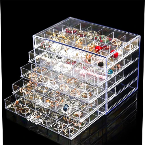 Noverlife Clear Jewelry Organizer, Durable Jewelry Box with 5 Drawers, Waterproof Jewelry Organizer Box, Earring Jewelry Organizer, Dustproof Display Case Storage for Drawer Dresser Vanity for Girls