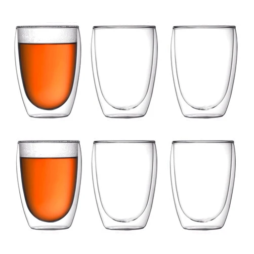 Bodum 12oz Pavina Double Wall Insulated Tumbler, High-Heat Borosilicate Glass, Set of 6, Clear