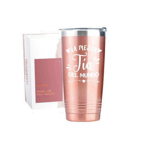 Onebttl Tia Gifts in Spanish, Aunt Gifts from Niece, Nephew, Insulated Stainless Steel Wine Tumbler with Lid and Straw, Gifts for Auntie on Mother’s Day, Birthday, Christmas, 20 oz, Rose gold