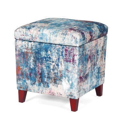 Adeco 18 Inch High Cube Ottoman Storage, Linen Chair Foot Stools, Upholstered Vanity Stool with Hinged Lid, Solid Wood Legs