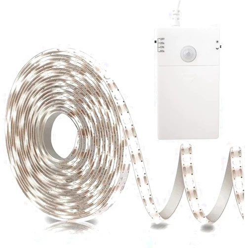 echosari Battery Operated Motion Sensor Cabinet Strip Lights, 9.8Ft 90 LED Counter Closet Strip Light, Motion & Night Sensor Safe Tape Light for Stairs Wardrobe Kitchen (Cool White)