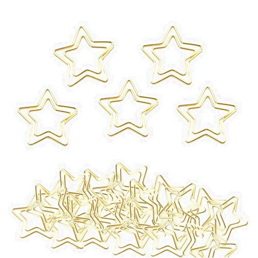 JruiZhp Funny Cute Paperclips Bookmarks Planner Clips，Gold Five Pointed Star Paper Clip,JruiZhp Star Shape 50pcs Metal Paper Clips with Clear Box for Fun Office Supplies School Gifts Decoration