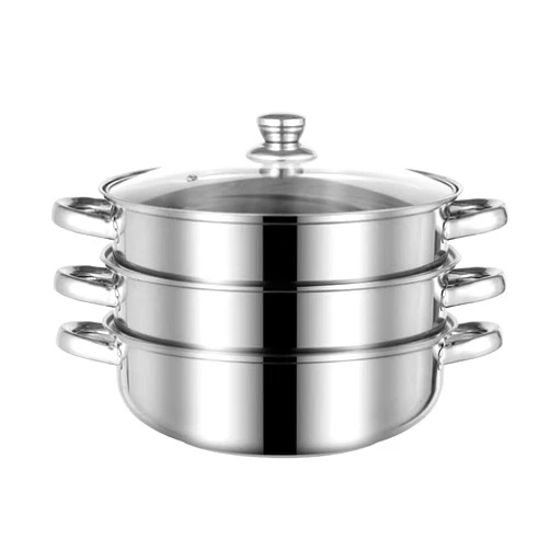 LCPUD Steamer for Cooking, 18/8 Stainless Steel Steamer Pot, Food Steamer 11 inch Steam Pots with Lid 3-tier for Cooking Vegetables, Seafood, Soups, Stews and Pasta