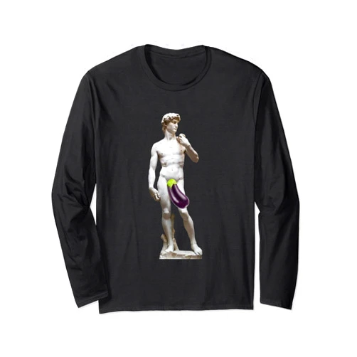 Parody Sculpture Men Women Boys Girls Tees & Gifts Funny David Statue Michelangelo Eggplant Art Humor Parody Long Sleeve T-Shirt