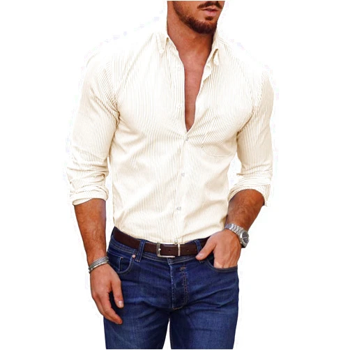 Renaowin Mens Dress Shirt with Front Pocket Regular Fit Pinpoint Stripe Button Down Long Sleeve Shirts