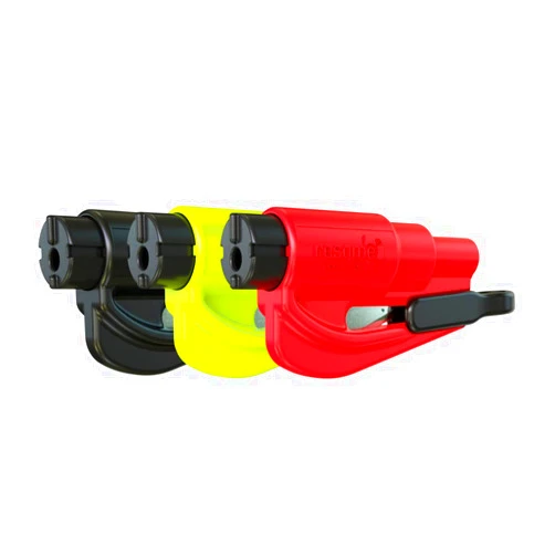 resqme Pack of 3 The Original Emergency Keychain Car Escape Tool, 2-in-1 Seatbelt Cutter and Window Breaker, Made in USA, Black, Yellow, Red - Compact Emergency Hammer