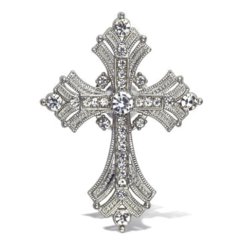 Aqua79 Fleur De Lis Sparkling Refrigerator Magnet - Silver Sparkling Charm Rhinestones Crystals, Cute Sparkly Cross Magnet for Kitchen Door Fridge, Cool Home and Office Novelty Decor - 2.75 Inch