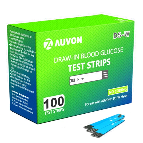 AUVON DS-W Draw-in Blood Glucose Test Strips for use with AUVON DS-W Diabetes Sugar Testing Meter (No Coding Required, 100 Count)
