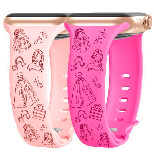 Bagoplus 2 Packs Cute Engraved Bands Compatible with Apple Watch Bands 38mm 40mm 41mm 44mm 45mm 42mm 49mm, Women Designer Soft Silicone Replacement Strap for iWatch Series SE 9 8 7 6 5 4 3 2 1 Ultra