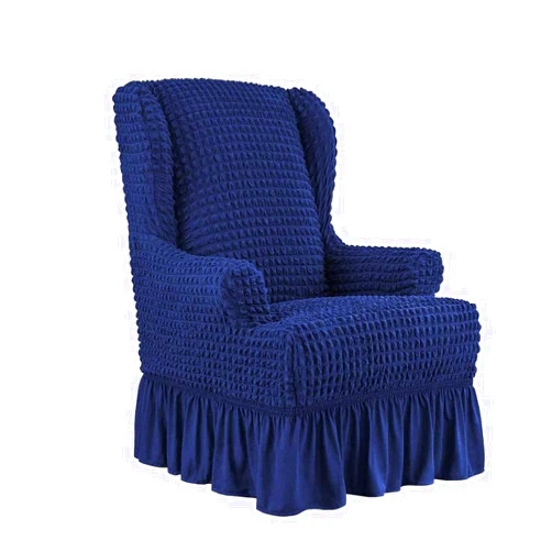 PURRSI Stretch Slipcover with Skirt 1-Piece Universal Easy Fitted Wingback Chair Slipcover with Elegant Ruffle High Elastic Seersucker Wing Back Chair Cover (Color : Navy Blue)