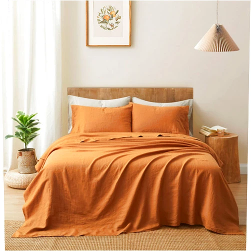 ATLINIA Bedding Linen Bed Sheets Set - 100% Pure Flax Linen Sheets Queen Size Stone Washed French Linens Bedding Farmhouse Style Set of 4 - Deep Pocket Fitted Sheet & Flat Sheet & 2 Pillowcase (Queen)