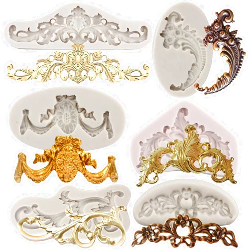 MYPRACS Baroque Fondant Mold Curlicues Scroll Lace Silicone Molds Relief Flower Molds Filigree Mold For 3D Sculpted Cake Decoration Cupcake Topper Chocolate Gum Paste Candy Polymer Clay Set Of 6