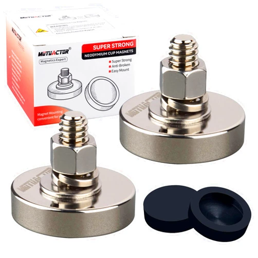 MUTUACTOR 2Pack 150lb Super Powerful Neodymium Round Magnet with Anti-Scratch Rubber Cover and D3/8 ''-16 Male Threaded Stud,Magnetic Mounting for Camera,Tripod, Lighting and Other Accessories
