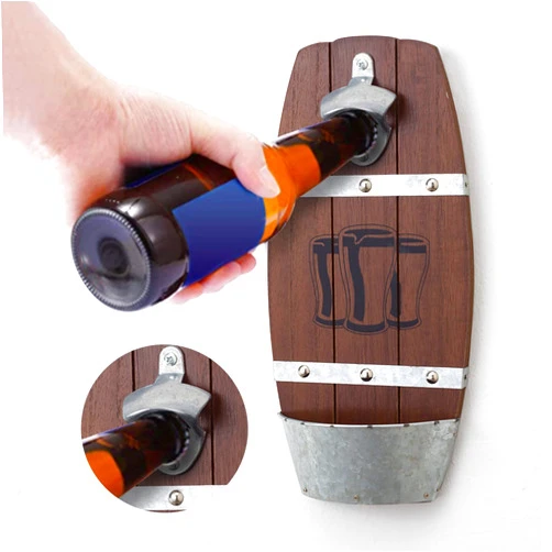 ZGZD Wooden Bottle Opener Wall Mounted Beer Opener with Cap Catcher, Perfect tool can apply in Kitchen, Bar, Yard or Anywhere Like，Gift for Men and Beer Lovers Barrel