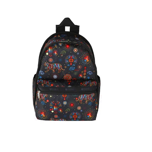 LeSportsac Bright Fortune Basic Backpack/Rucksack, Style 7812/Color E476, Festive & Colorful Graphics Artfully Arranged Celebrate Year of the Tiger, Evoking Optimism & Strength