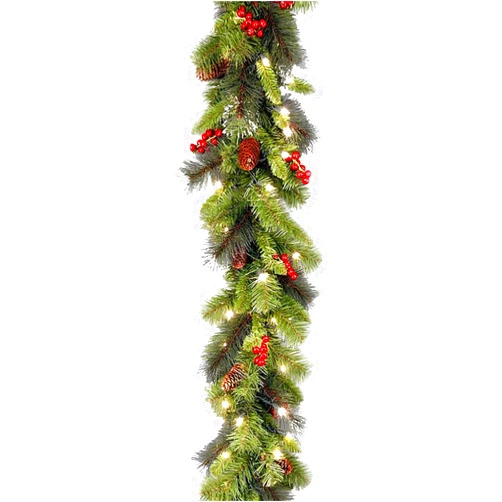 RUIVE Pre Lit Artificial Christmas Garland Green Crestwood Spruce White Lights Decorated with Berry Clusters Plug in Christmas Collection 9 Feet Colorful Wreaths for Front Door (Green, One Size)