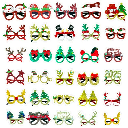 Yavzevlqi 30 Pcs Christmas Glasses Frame,Christmas Glitter Party Glasses,Delicate Christmas Gifts For Christmas Party Holiday Eyeglasses Decorations,Christmas Photos Booth Props (Universal Size)
