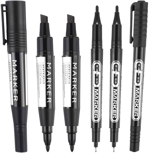 Blulu 6 Pieces Permanent Markers, Different Sizes Double-Ended Permanent Marker Pen, Ultra Fine Tip, Fine Tip and Chisel Tip (Black)