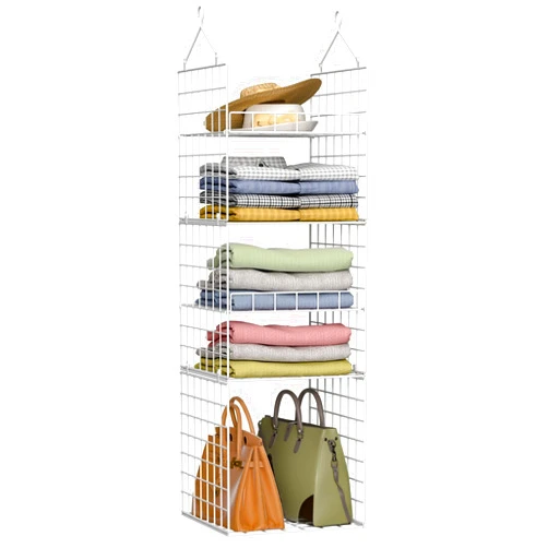Yociyoga 5 Tier Closet Organizers and Storager, Adjustable Hanging Shelf Metal Wire Wardrobe Basket with 2 Sturdy Hooks for Bedroom, Livingroom (White)