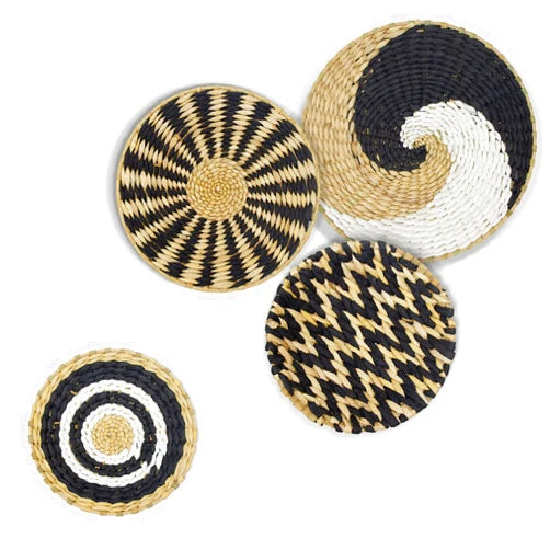Rebala Wall Baskets Decor - 4pcs Handmade Natural Seagrass Wall Art, Round Hanging Woven Basket for Home Decor, Farmhouse & Rustic