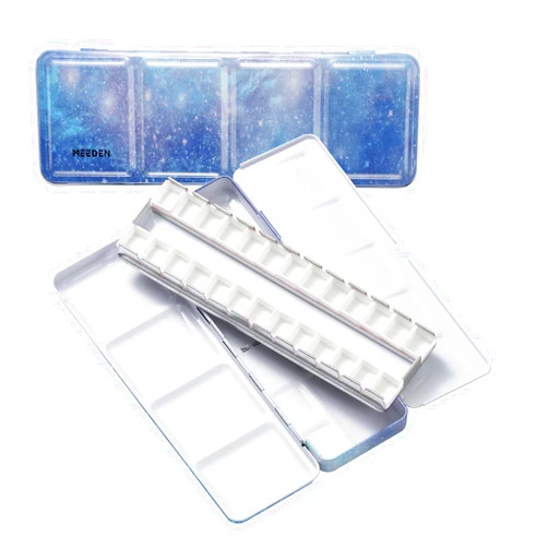 MEEDEN Empty Watercolor Paint Palette: Travel Water Color Palette Tin with 24 Half Pans - Portable Metal Palette Tin Box (Galaxy)