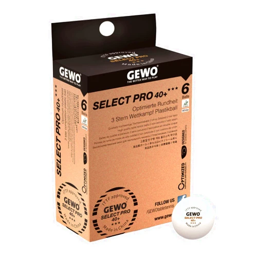 GEWO Tischtennisbälle Select PRO - 3 Sterne Tischtennis-Ball aus Plastik 40+ mit Naht - ITTF-zertifizierte Wettkampf Bälle - hochwertige Profi-Tischtennisbälle weiß, 40+mm Durchmesser