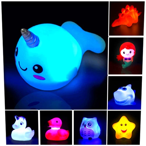 Jomyfant Bath Toys (8 Packs Rubber Animals Toys) Light Up Floating Rubber Toys Flashing Color Changing Light in Water Bathtub Shower Games Toys for Baby Kids Toddler Child …