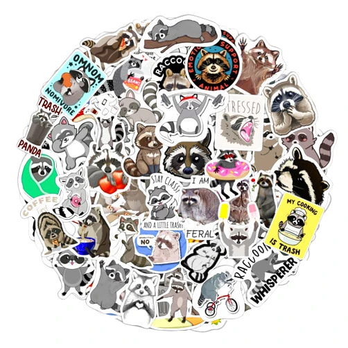 BulbaCraft 100Pcs Raccoon Stickers, Cute Racoon Stickers for Water Bottles, Laptop - Raccoon Party Decorations, Raccoon Party Favors, Raccoon Party Supplies, Raccoon Themed Party Decor - Funny Raccoon Gifts