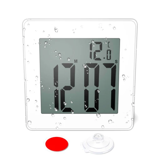 CENTOLLA Digital Shower Clock, Large LCD Display Waterproof Timer for Shower, Suction Cups for Home (White) - Only Military time and ℃ Display