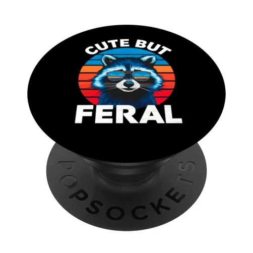 Raccoon Cute But Feral Vintage Raccoon Coffee Raccoon Cute But Feral Vintage Raccoon Funny Loves Coffee PopSockets Standard PopGrip