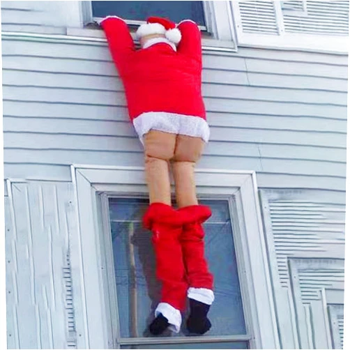 Muineobuka Christmas Santa Claus Ornaments Cute Climbing Santa with Pants off Hanging Decorations for Roof Window Party Supplies (Red, 43 inch)