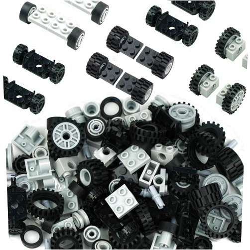 Pasacho 122pcs Wheels and Axles Set, Car Parts Chassis Pieces Tires Building Blocks, Compatible with Classic Bricks Toys