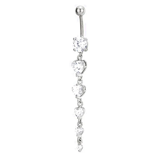 COOLSTEELANDBEYOND Steel Belly Chain Belly Button Ring Body Jewelry Piercing Navel Ring with Long Dangle Cubic Zirconia