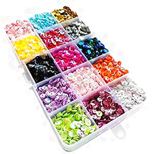 Chenkou Craft 1 Box 15000pcs 5mm Rainbow AB Cup Sequin Flake for Wedding Christmas Clothes Jewelry 15 Colors Sequins (Cup Sequins 15colors with Box)