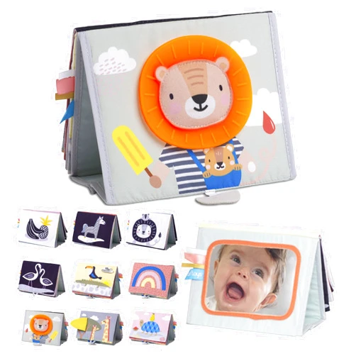 Taf Toys Savannah Infant Tummy-time Soft Crinkle Activity Book with Huge Baby Safe Mirror, 3D Activities, Textures and a Soft Baby Teether