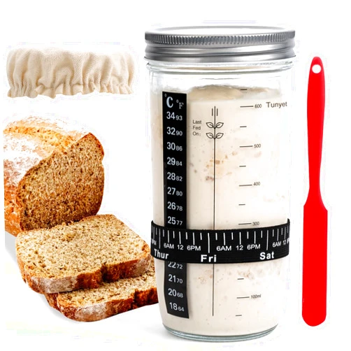 Tunyet Sourdough Starter Kit with Sourdough Starter Jar,Date Marked Feeding Band, Thermometer,Sourdough Jar Scraper,Sourdough Starter Jar Kit & Sourdough Bread Baking Supplies