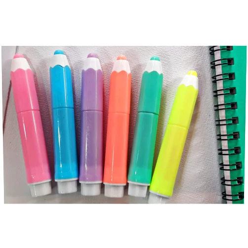 MSGH Quirky Fluorescent Pencil Stick Shape Highlighters|Set Of 6 Shades|Chisel Tip Fine Grip Marker Pen|For Stationery Hoarders&Kids|Party Return Gifts For Kids (Pack Of 1 Set(6Pcs))|Assorted