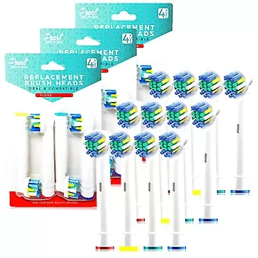 Pearl Enterprises Replacement Brush Heads for Oral B- Professional Flossing Toothbrushes Compatible with Oralb Braun Electric Toothbrush- Pack of 12- Fits The Oral-B 7000, Pro 1000, Action, & More-