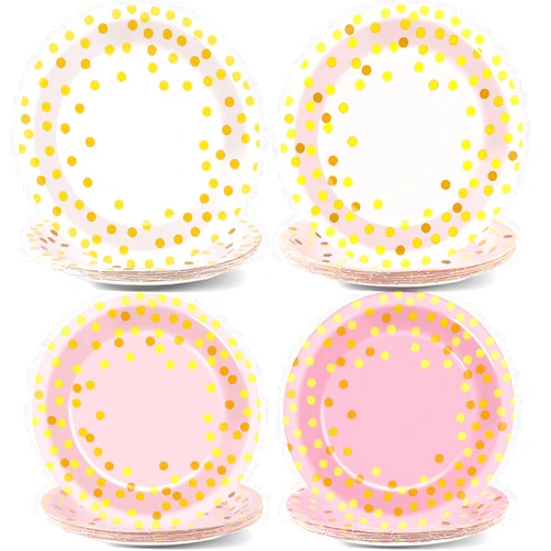 CHUNNIN 48 Pcs Pink and Gold Party Paper Plates Pink Party Supplies 7 In Gradient Pink Party Dinner Plates Pink Gold Party Disposable Plates for Birthday Wedding Baby Shower Bridal Party Decorations